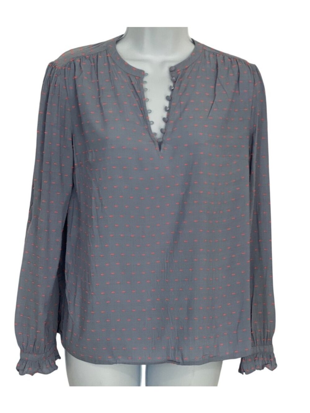 Boden Womens  Beach‎ Boho Festival Long Sleeve Blouse Blue Red Dot S6